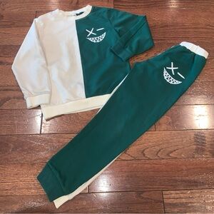 SHEIN Boys Toddler Green & Cream Smiley Face Jogger Set Fits 4T–5T